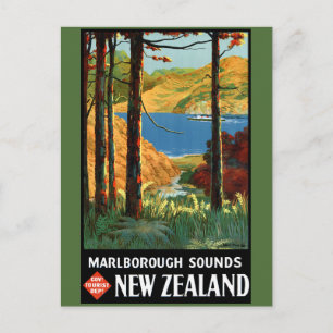 Nya Zeeland Marlborough Ljud Vintage affisch Vykort
