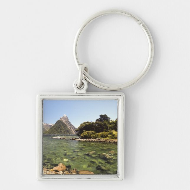 Nya Zeeland, Mitre Peak, & Bowen River ingång Fyrkantig Silverfärgad Nyckelring (Framsidan)
