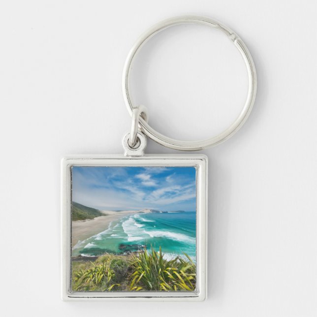 Nya Zeeland, Nordön, Cape Reinga 2 Fyrkantig Silverfärgad Nyckelring (Framsidan)