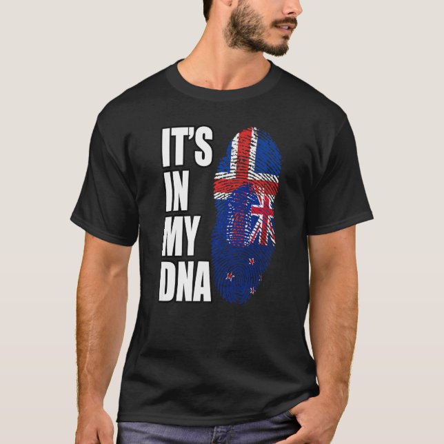 Nya Zeeland och isländskt blandat DNA-Flagga T Shirt (Framsida)