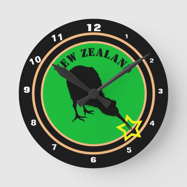 Nya Zeeland och Kiwi Bird - Royalet Kiwi design/st Rund Klocka (Framsida)