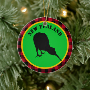 Nya Zeeland och Kiwi Bird, Rustic Red Buffalo Play Julgransprydnad Keramik