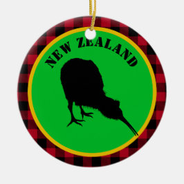 Nya Zeeland och Kiwi Bird, Rustic Red Buffalo Play Julgransprydnad Keramik