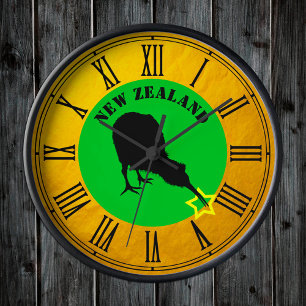 Nya Zeeland och Kiwi Bird star/Guld-design Rund Klocka
