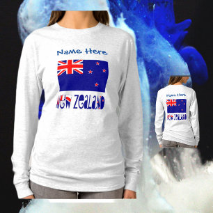 Nya Zeeland och Nya Zeeländska Flagga Blå Personli T Shirt