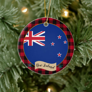 Nya Zeeland, Red buffalo plaid och Nya Zeeland Fla Julgransprydnad Keramik