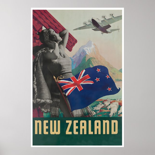 Nya Zeeland resa affisch tryck Nya Zeeland flagga (Framsidan)