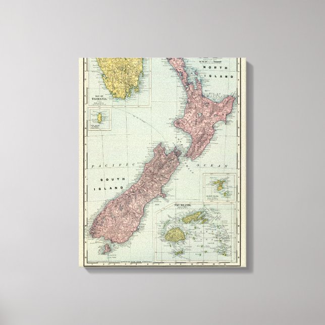 Nya Zeeland, Tasmania, Fiji Canvastryck (Framsida)