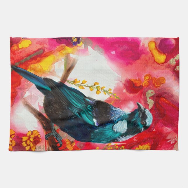 Nya Zeeland Tui Bird Tea Towel Kökshandduk (Horisontell)