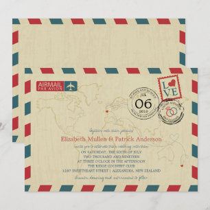 Nya Zeeland/UK Antique Airmail Bröllop Inbjudningar