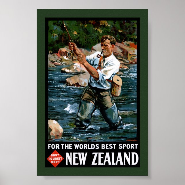 Nya Zeeland Vintage Affisch Restaurerad (Framsidan)