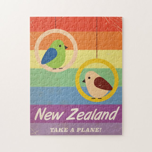 Nya Zeeland vintage regnbåge reseaffisch Pussel (Vertikal)