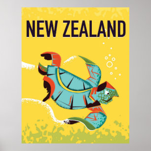 Nya Zeeland vintage resor poster konst.
