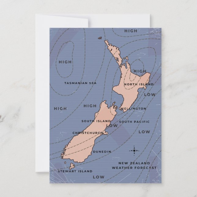 Nya Zeeland Vintage väderkarta (Framsida)
