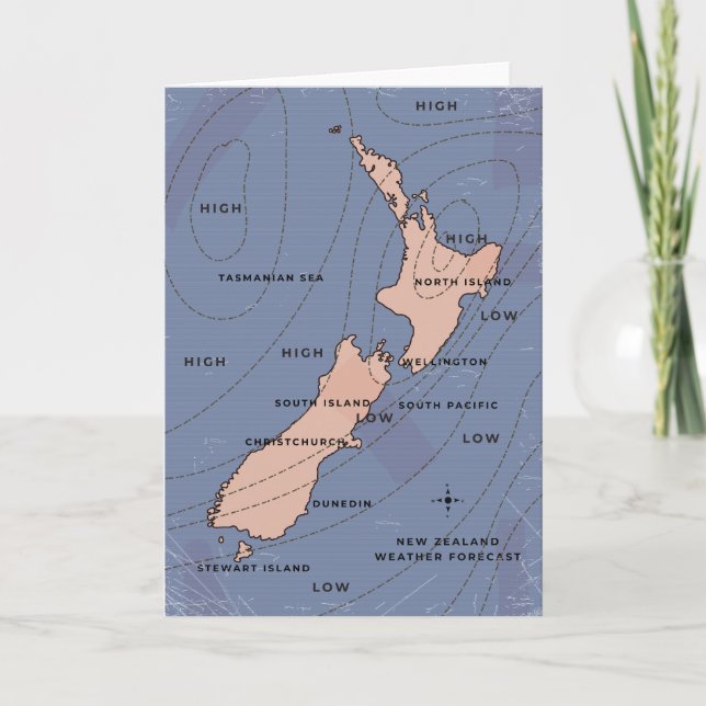 Nya Zeeland Vintage väderkarta Inbjudan (Framsida)