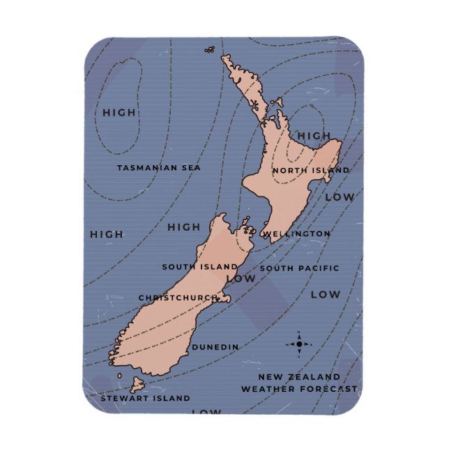 Nya Zeeland Vintage väderkarta Magnet (Vertikal)