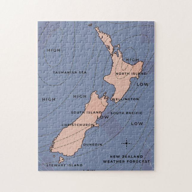 Nya Zeeland Vintage väderkarta Pussel (Vertikal)