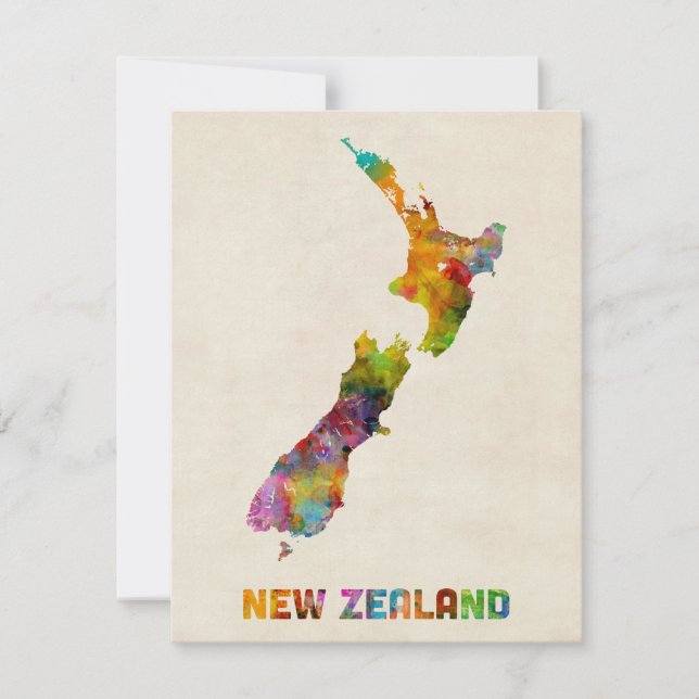 Nya Zeeland, Watercolor Karta (Framsida)