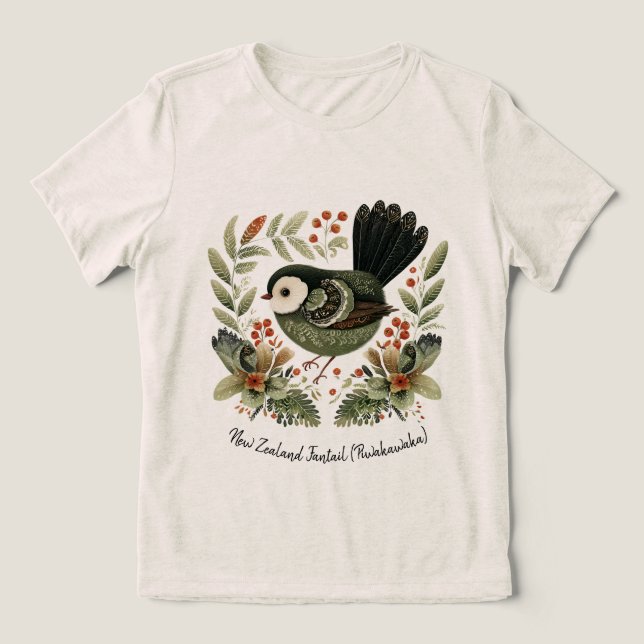 Nya Zeelands Fantail Folk Art T Shirt (Design Framsida)