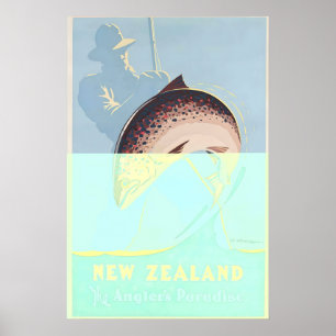 Nya Zeelands Fiskares Paradis Vintage Resaaffisch Poster