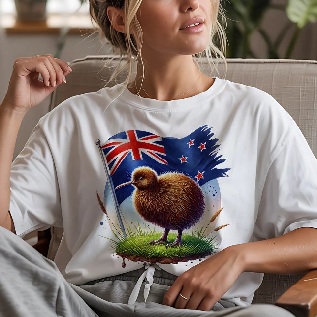 Nya Zeelands flagga & Kiwi-fågel T Shirt (Skapare uppladdad)