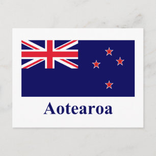 Nya Zeelands flagga med namn på Maori Vykort