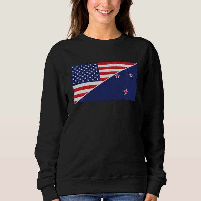 Nya Zeelands Flagga och USA flagga Nya Zeelands se T Shirt (Framsida)