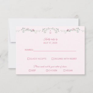 Nyans av rosa lövverk Monogram RSVP-svarskort OSA Kort
