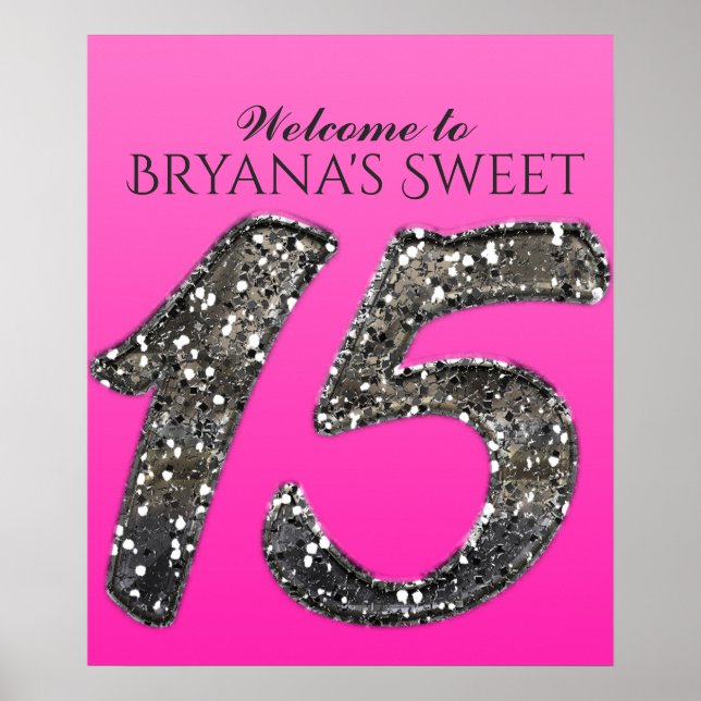 Nyans av rosa och silver glitter 15 Femton fests Poster (Framsidan)