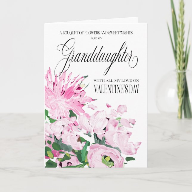 Nyans Rosa Blommig Bukett Alla Hjärtans Dag Dotter Kort (Framsida)