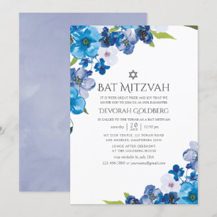 Nyanser av Blå Blommig Bat Mitzvah Inbjudningar