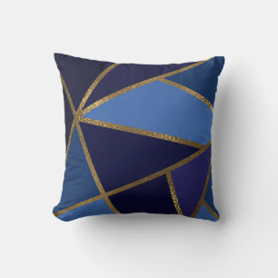Nyanser av Blå & Guld Brons Geometrisk Chic Kudde