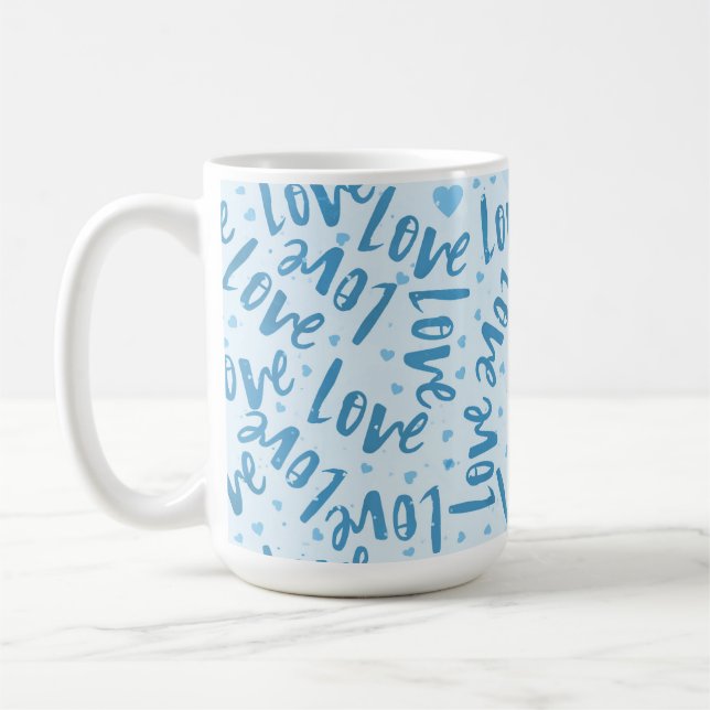 NYANSER AV BLÅ HANDRITAD VALENTINE KÄRLEK KAFFEMUGG (Vänster)