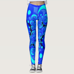Nyanser av blå modern abstrakt fraktal konst leggings