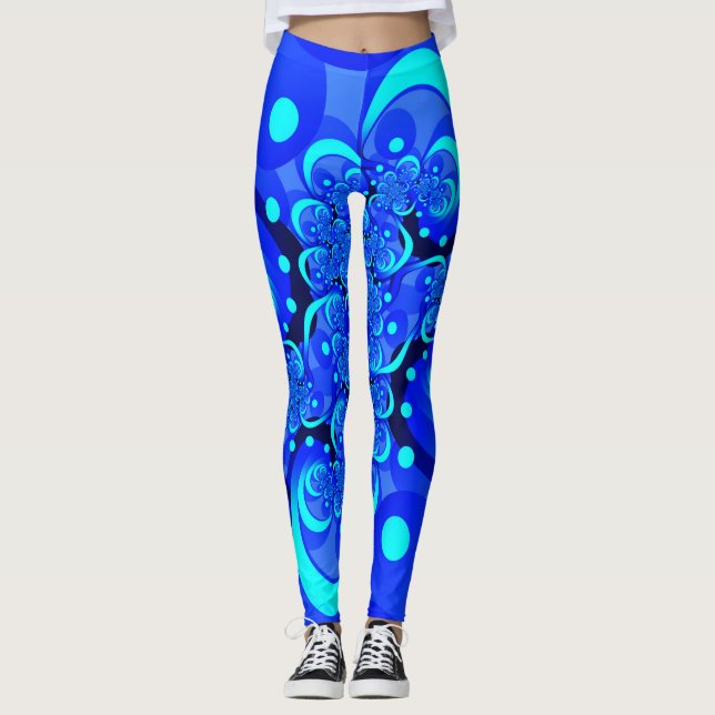 Nyanser av blå modern abstrakt fraktal konst leggings (Framsida)