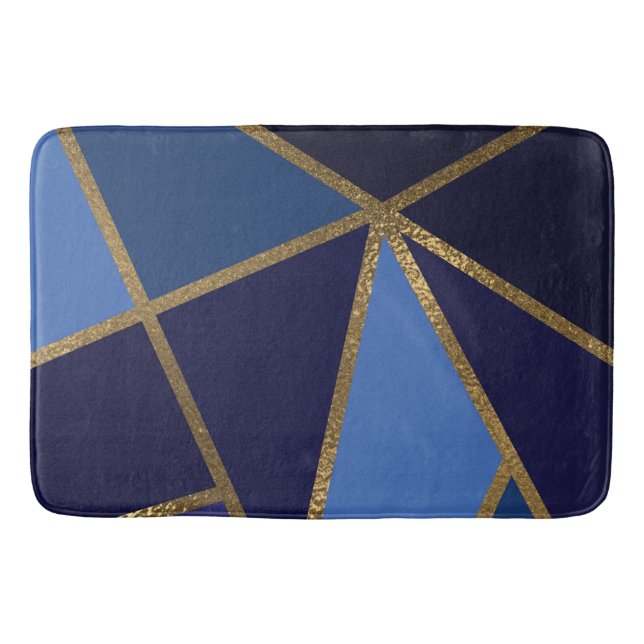 Nyanser av Blått & Guld Brons Geometrisk Chic Badr Badrumsmatta (Framsidan)
