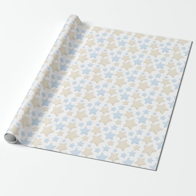 NYANSER AV BLÅTT & TAN STJÄRNOR PRESENTPAPPER (Utrullad)
