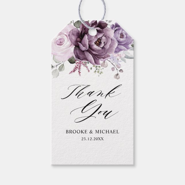 Nyanser av dammig lila blommar Moody blomsterbröll Presentetikett (Framsidan)