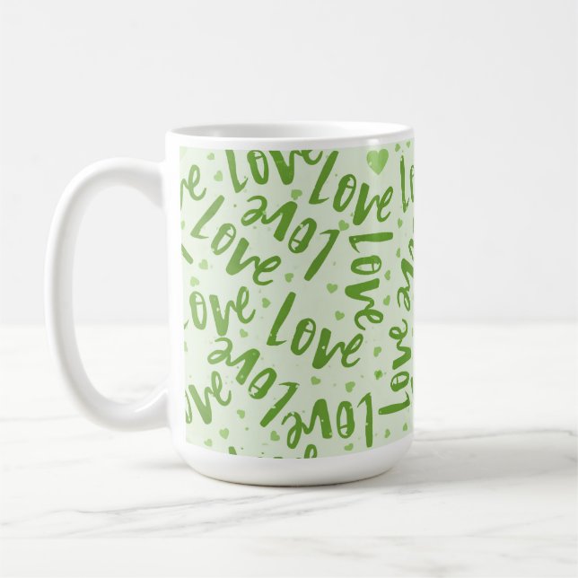 NYANSER AV GRÖN HANDRITAD VALENTINE KÄRLEK KAFFEMUGG (Vänster)