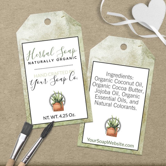 🌿 Nyanser av Grönt Akvarell Ört Tvål Presentetikett (🌿 Shades of Green Watercolor Herbal Soap Gift Tags
)