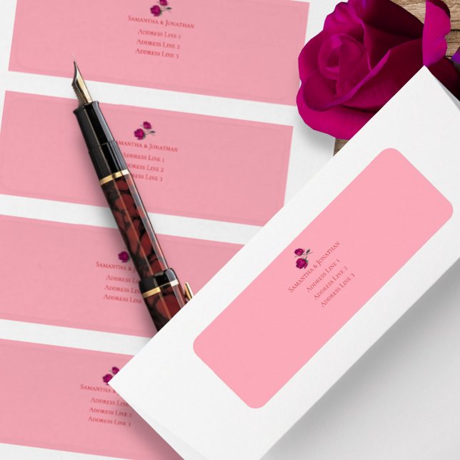 Nyanser av Magenta Rosa Ros Modern Bröllop Returadress Etikett (Skapare uppladdad)