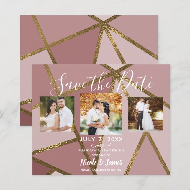 Nyanser av Mauve Rosa & Guld Brons Geometrisk Glam (Fram/baksida)