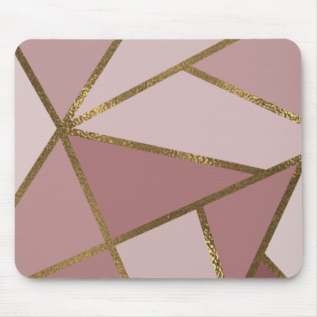 Nyanser av Mauve Rosa & Guld Brons Geometrisk Glam Musmatta (Framsidan)