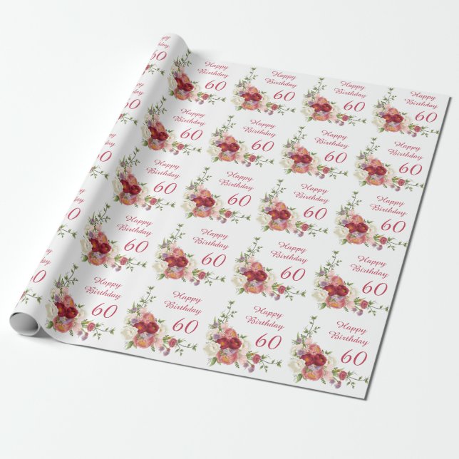 Nyanser av rosa vit pionblomma Glad födelsedag Presentpapper (Utrullad)