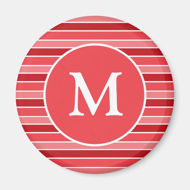 Nyanser av rött och vitt randigt monogram magnet (Framsidan)
