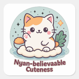 Nyantroplig skönhet - Cute Kawaii Cat Fyrkantigt Klistermärke