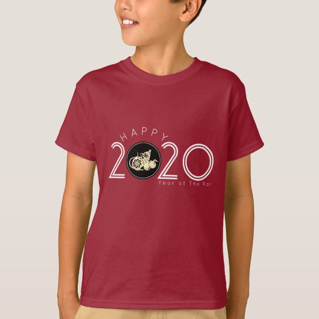 Nyår 2020 för kinesiska Råtta, lycklig, Kids T-shi T Shirt (Framsida)