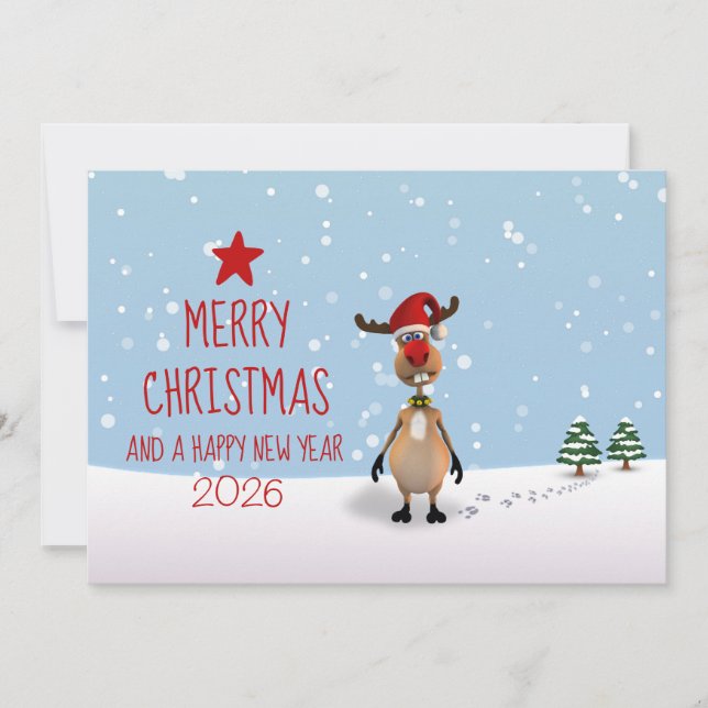 Nyår 2022-kort för den finstilta renjulen i Träd 2 (Framsida)