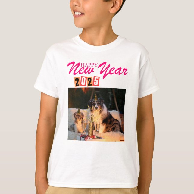 "Nyår 2025 barn T-Shirt - Festive Hund Party (Framsida)