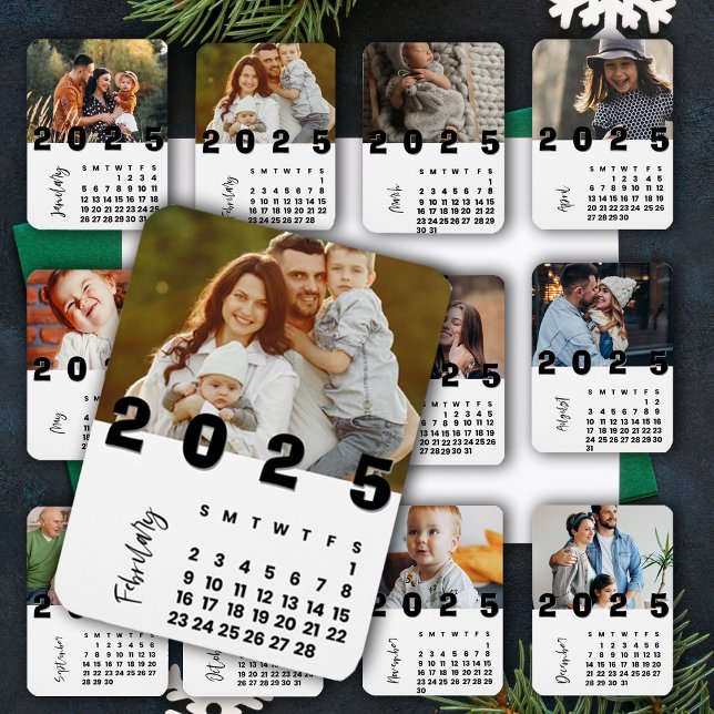 Nyår 2025 februari Kalenderfamiljfoto Magnet (New Year 2025 February Calendar Family Photo Magnet)